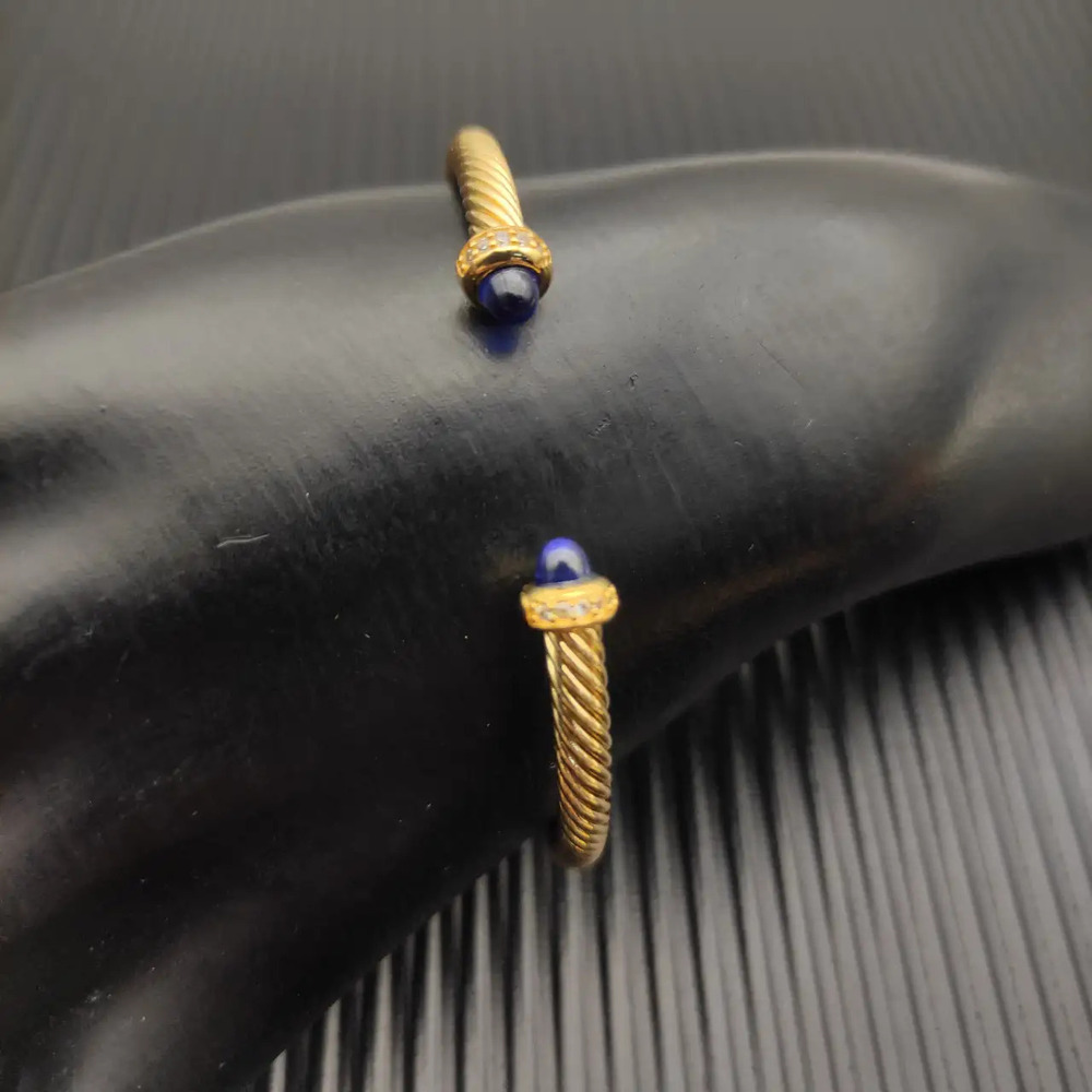 David Yurman 4mm Gold Sapphire Crystal Bracelet with Diamonds - Picture 3 of 6